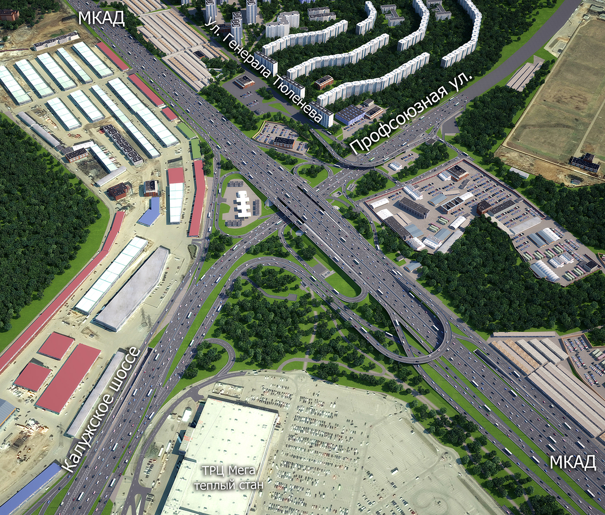 3D-модель развязки на пересечении МКАД с Профсоюзной улицей после реконструкции
